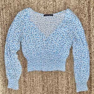 Abercrombie & Fitch Women's Long Sleeve Blue Floral Blouse Shirt Size Medium